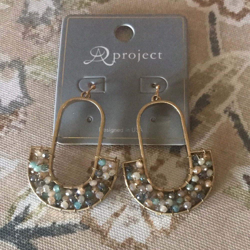 Gold Textured Earrings with Green Beads